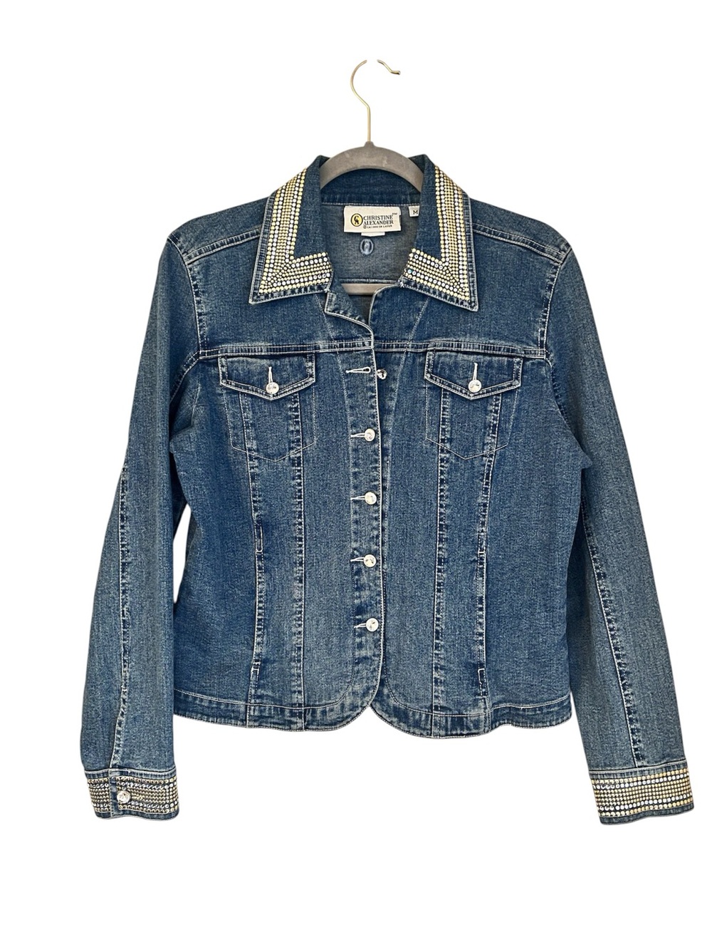 Christine Alexander Vintage Swarovski Crystals Jean Jacket Size M